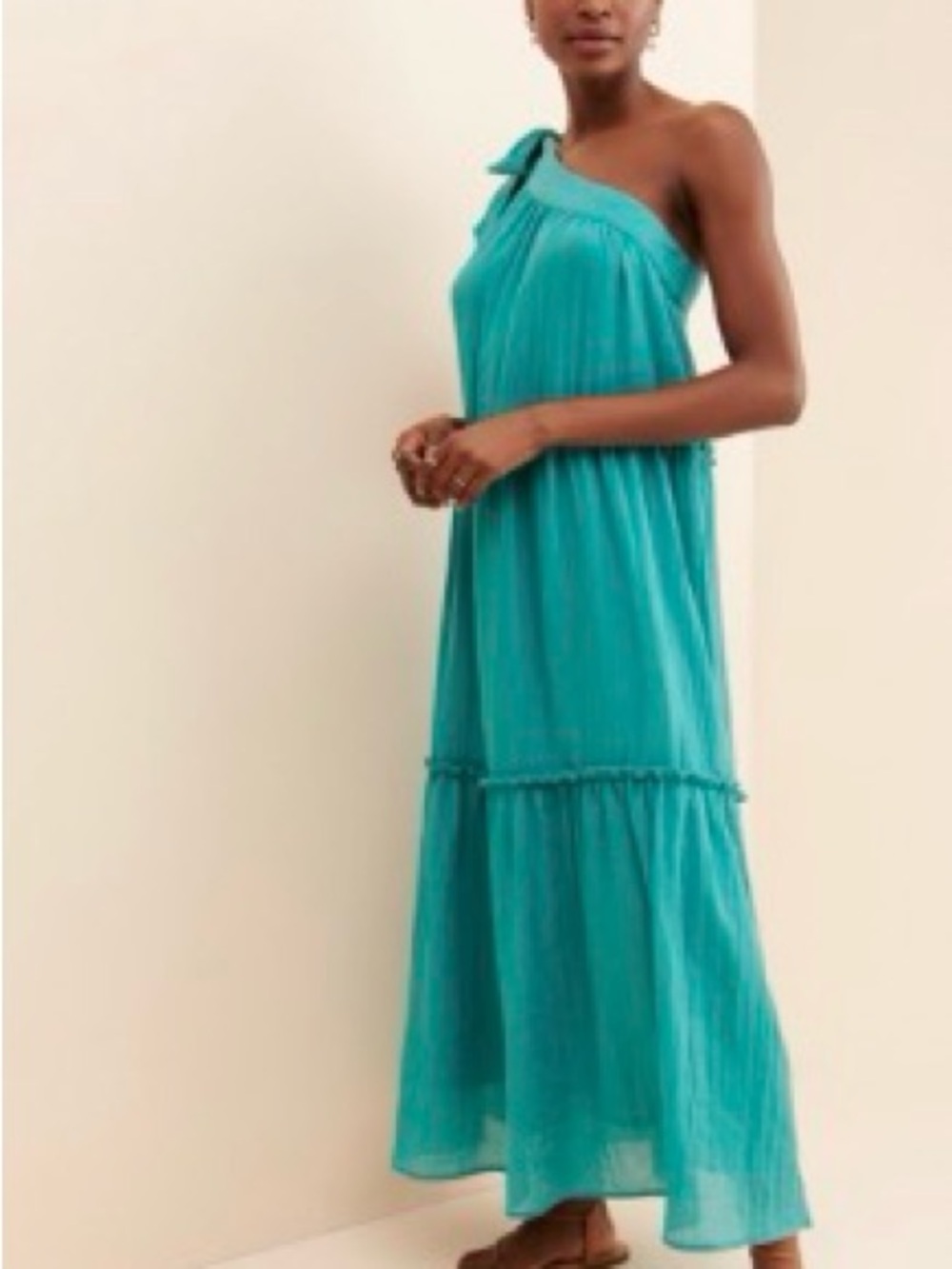 Free the Roses Teal One-Shoulder Maxi Dress with Shoulder Bow - size M